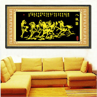 促销圆钻八骏图钻石十字绣土豪金版客厅装饰用品八匹马贴钻画满钻