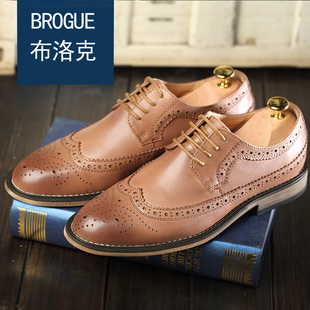 brogue英伦布洛克雕花男鞋真皮厚底复古尖头休闲皮鞋巴洛克冬季 新品