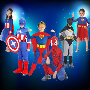 儿童英雄角色扮演服装 万圣节超人服儿童蜘蛛侠cos 蝙蝠侠表演服