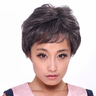 整顶中老年假发 女 短发 蓬松 短卷发花白色假 母亲老人假发 包邮