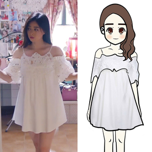 2016欢乐颂蒋欣樊胜美明星同款白色吊带露肩镂空蕾丝睡衣连衣裙夏