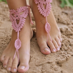 bare foot sandal赤足凉鞋 纯手工纯棉钩织脚饰 新娘婚纱写真配饰
