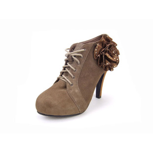 正品 柏丽诗图真皮女鞋高跟防水台圆头系带磨砂牛皮短靴 217 新品上架