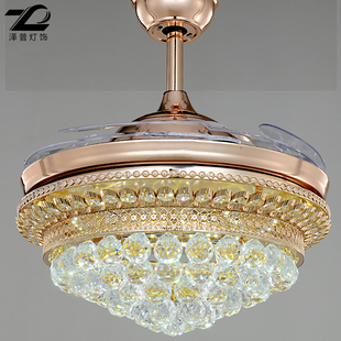 隐形水晶吊扇灯 客厅餐厅隐形扇 简约现代风扇灯 带led的风扇吊灯