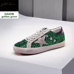golden goose/ggdb韩国正品代购16ss绿色真皮 进口亮片做旧脏女鞋