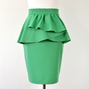 韩版通勤荷叶裙 高腰包臀蓬蓬裙 修身绿色荷叶边中裙 新品上架 46.