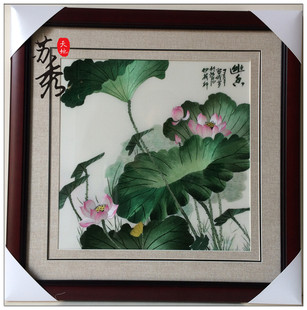荷花荷叶莲花苏秀手工品牌苏绣手工刺绣客厅玄关餐厅卧室装饰挂画