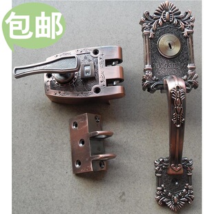 老虎锁防盗门老式虎齿门锁红古铜外装木大门锁自动锁huia包邮特价