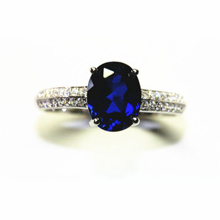 正品包邮蓝宝石戒指女925纯银手工镶嵌红蓝宝镀18k金椭圆优雅指环