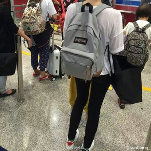 美国代购 jansport typ7王菲灰色背包同款麂皮底双肩包书包 现货