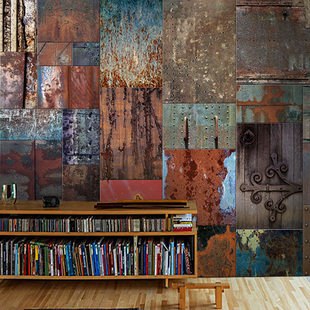 复古工业风铁皮金属墙纸 ktv包间休闲吧服装店办公室装饰壁纸壁画