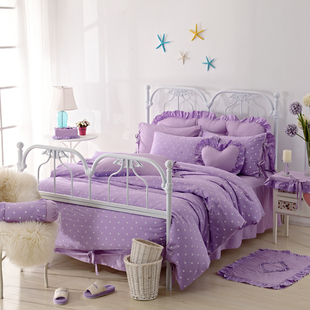 新款全棉可爱公主波点紫色四件套纯棉女孩宿舍单人床三件套床品 新品