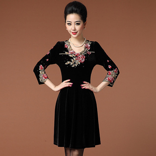 碧阳秀巧丝绒正品2013秋冬款金丝绒连衣裙新款秋装连衣裙欧美高端