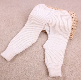 纯棉婴儿毛线裤宝宝长裤冬季加厚保暖儿童裤子开档针织线纱裤 新品