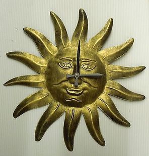 美国代购 挂钟 金色创意复古简约太阳神浮雕家居装饰时钟 新品上架