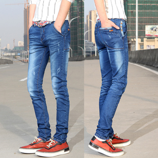 男装2015春季新款蓝色牛仔裤男修身韩版潮弹力铅笔小脚裤青年流行