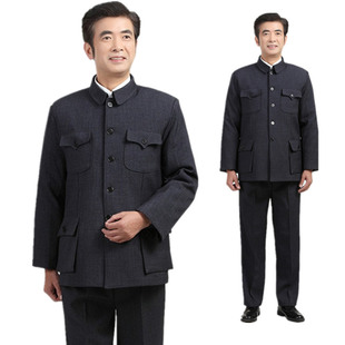 春秋款中老年男士中山装套装 老年人翻领中山服外套爸爸装军便服 新品