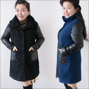 圣雪儿15121pu羊羔绒拼接中长款外套,保暖时尚大码加肥胸130 新品上架