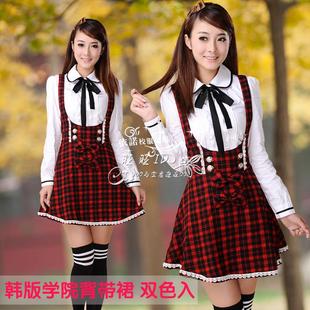 韩版学生背带裙英伦学院校服套装班服制服甜美女生纯棉衬衣裙子 新品