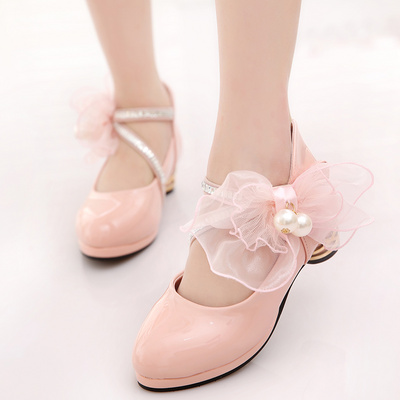 女童皮鞋公主鞋儿童演出鞋子高跟单鞋婚纱黑色白色小女孩学生表演