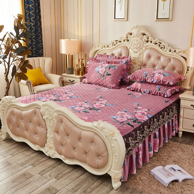 美式水晶绒公主款床罩开叉风格欧式无床尾床裙四件套加绒床单床套