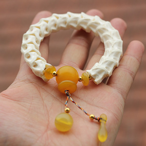 原创精品泰国蛇骨佛珠手串 精致手工打磨玉髓木鱼款蛇骨链