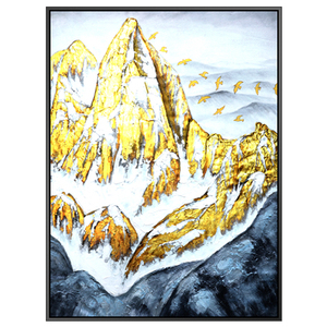 纯手绘油画金山银山金箔迎门墙入门玄关玄幻装饰画有山无水画客厅