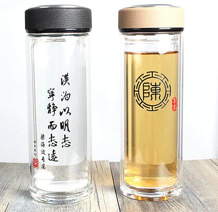 双层玻璃保温杯滤网防漏透明带盖保温杯定制刻字送礼玻璃杯礼品