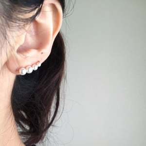 新品珍珠U型耳夹女美国14K包金注金简约气质欧美耳钉个性夸张耳环