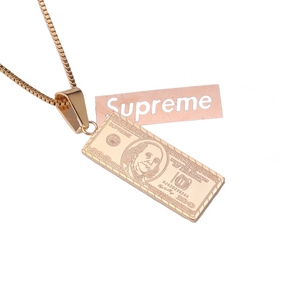 supreme欧美潮人钛钢美元美金14k金潮牌嘻哈饰品项链男女