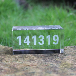 水晶内雕定制 141319水晶摆件 透明水晶方体 数字能量摆件定制