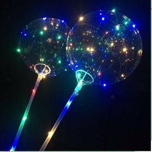 波波球杆托透明带LED灯儿童卡通球中球发光气球闪光广场地推热卖