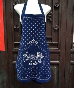 凤凰古城民族风蓝色蜡染围裙 手工布料印花鸳鸯戏水民族员工围裙