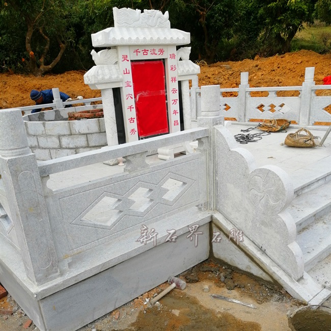 栏杆户外墓碑花岗岩坟包定制农村土葬家用大理石豪华家族墓地