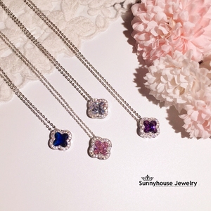 超闪粉色紫色蓝色宝石吊坠项链女韩国水晶锆石锁骨链吊坠甜美气质