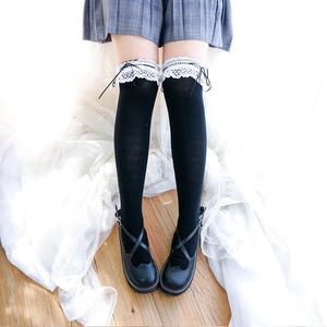 长筒袜日系软妹学院高筒袜蕾丝花边过膝袜女仆袜lo袜lo娘洛丽塔袜
