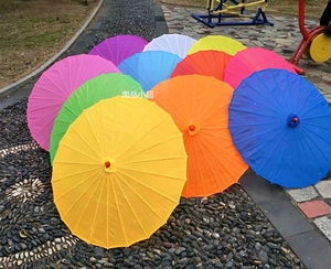 包邮跳舞伞舞蹈演出道具伞古典油纸装饰吊顶伞儿童工艺纯色绸布伞