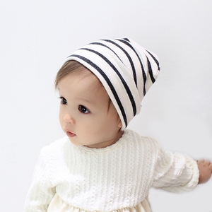 韩国新生儿童针织套头帽婴儿帽子春秋冬0-6-12个月条纹护耳包头帽