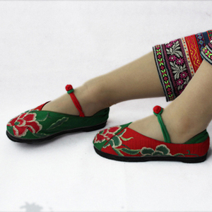 原创设计女鞋 花朵低帮包头布面民族汉舞千层底平跟绣花鞋布鞋