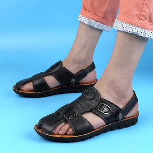 京东购物商城官网唯品会特卖蘑菇街男鞋夏季包头凉鞋真皮沙滩鞋头