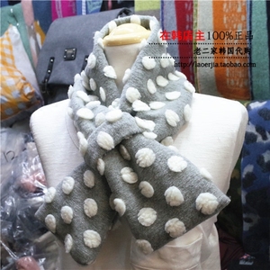 韩国代购 冬款新款立体波点保暖时尚毛茸保暖围巾 …