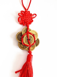 中国结五帝铜钱出入平安汽车挂件 端午节风水饰品 生日编钱锁配件