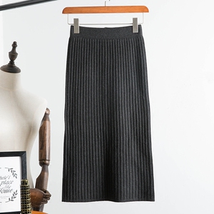 2017秋冬新款针织半身裙女中长款包臀裙后开叉一步裙高腰百褶裙子