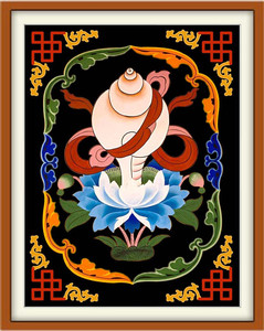 包邮精准印花正品启缘佛教十字绣吉祥八宝白海螺黑底棉线丝线