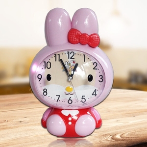 新款创意学生闹钟静音扫描小兔子儿童钟表床头钟可爱卡通音乐闹钟