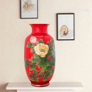 骨瓷中国红瓷花瓶陶瓷中式富贵牡丹现代客厅插花摆件玄关桌柜装饰