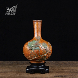 云南斑铜直销店 金属工艺品 荷花瓶 家居客厅摆件孔雀铜器纯手工