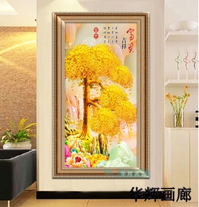 现代风水发财树家装饰画玄关壁画别墅楼梯间挂画喷绘油画金钱树画