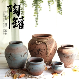 花瓶粗陶陶罐花器花盆复古土陶透气做旧土罐好看坛子孩氏蒙旗舰店