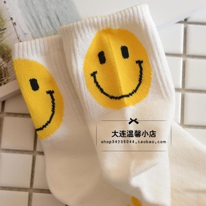 韩国进口可爱笑脸smile 纯棉女袜中筒 秋冬 卡通笑脸 袜子女春秋